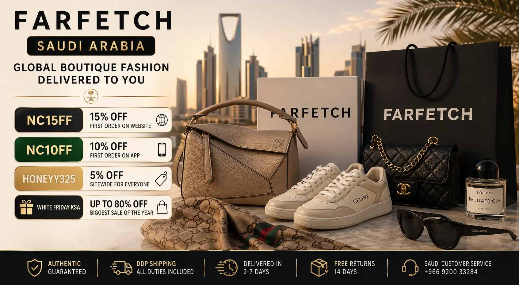 FARFETCH Saudi Arabia Promo Code: NC15FF 15% Off, NC10FF App Deal, KSA Influencer Codes and Everything Saudi Shoppers Need to Know